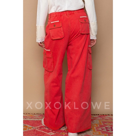 POL Red Cargo Pants Wide Leg Loose Slouchy Fit - Picture 14 of 15